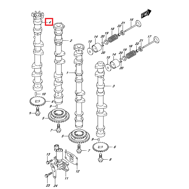 CAMSHAFT EXHAUST "PORT" | 12729-98L30