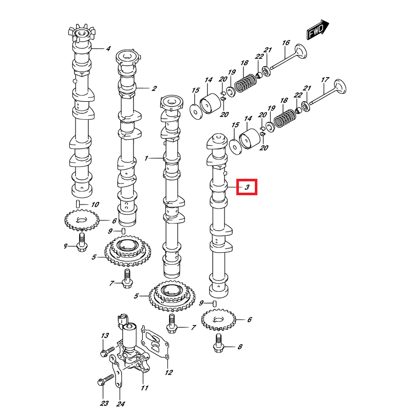 CAMSHAFT EXHAUST "STBD" | 12721-98L30