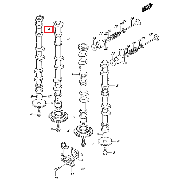 CAMSHAFT EXHAUST "PORT" | 12729-98J20