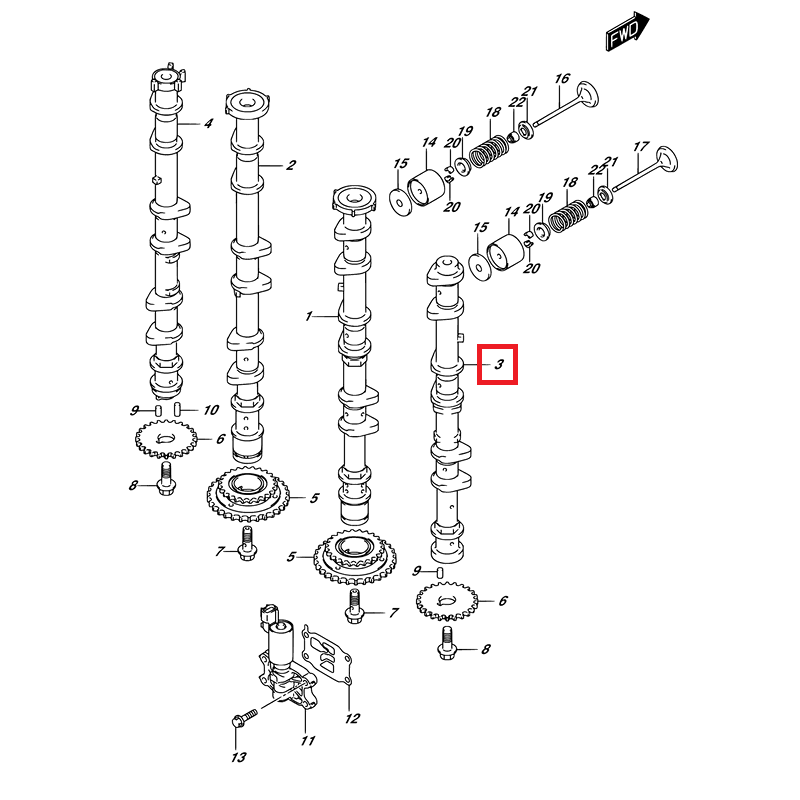 CAMSHAFT EXHAUST "STBD" | 12721-98J10